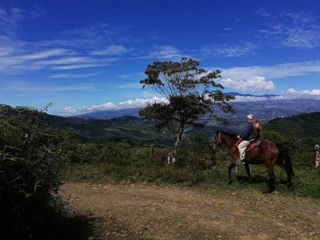 Green pastures and mountain farm overlooking the Orosi Valley