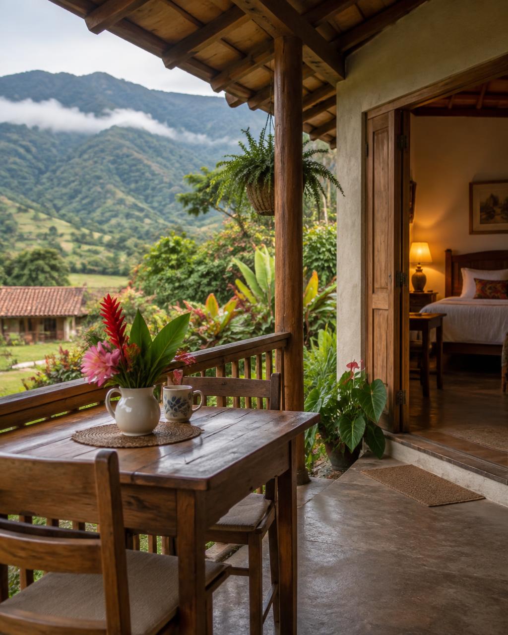 Mountain lodge porch overlooking Orosi